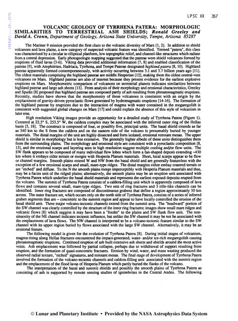 (PDF) Volcanic Geology of Tyrrhena Patera: Morphologic Similarities to Terrestrial Ash Shields