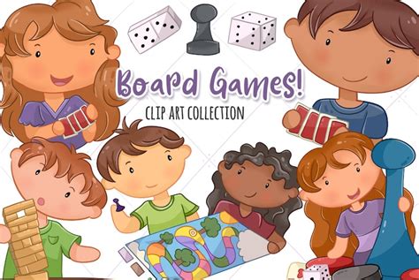 Cute Kids Playing Board Games Clip Art, Kawaii Kids Playing Games, Children Playing Games, Board ...