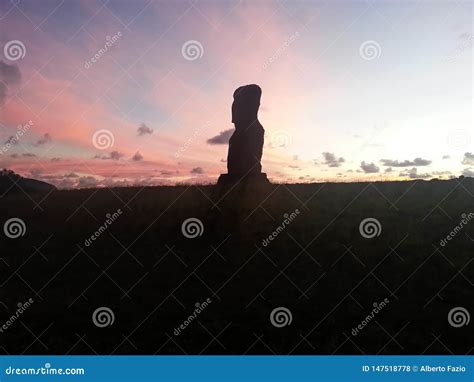 Moai at sunset stock photo. Image of island, travel - 147518778