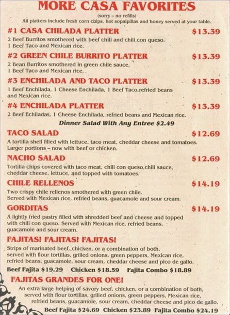 Menu at Casa Bonita restaurant, Lakewood