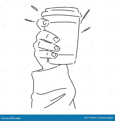 Hand Holding Coffee Cup. with Line Art Style, Sketch. Hand Drawn Vector Illustration. Stock ...