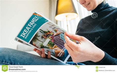 Woman Reading IKEA Catalogue Onthe Living Room Couch Editorial Photo ...