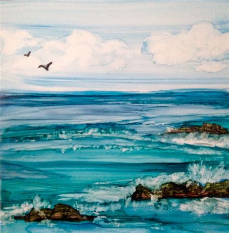 Alcohol ink ocean scene on tile by L Crocco | Alcohol ink, Alcohol ink art, Alcohol ink crafts