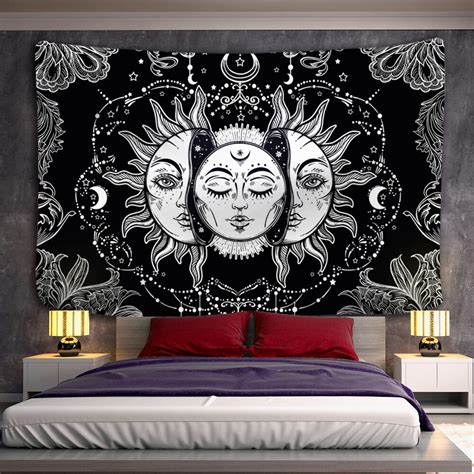 Mandala Tapestry White Black Sun And Moon Tapestry Wall Hanging Tarot ...