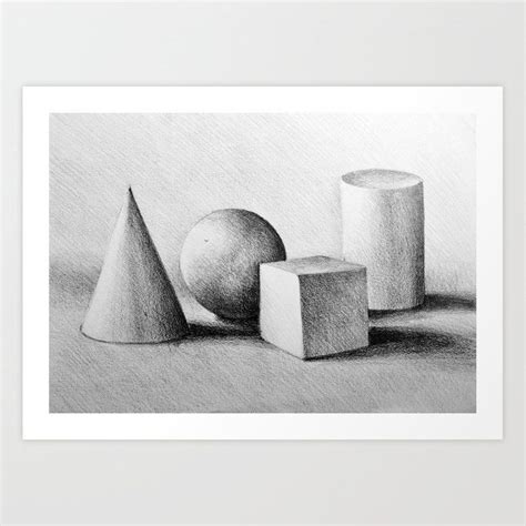 Drawing illustration of still life composition with cylinder, sphere ...