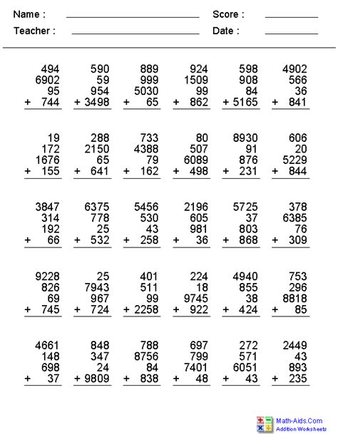 Math Aids Addition Without Regrouping - Carol Jone's Addition Worksheets