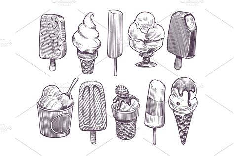 Sketch ice cream. Different bowls | Custom-Designed Illustrations ...