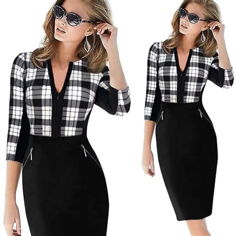 HGTE Office business attire dress women Slim fit Five point sleeve ...