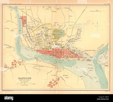 Rangoon/Yangon town city plan. Myanmar. Cantonment. British Burma 1909 ...