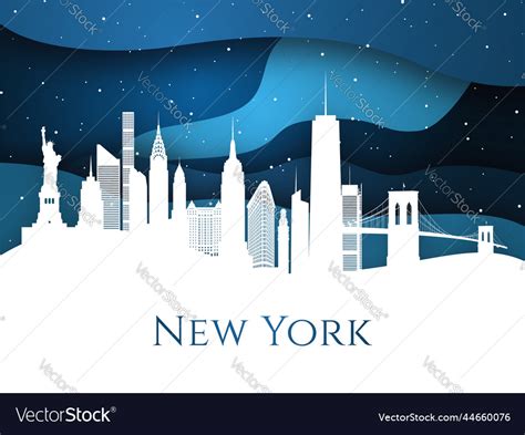 Snowy new york skyline on blue background Vector Image