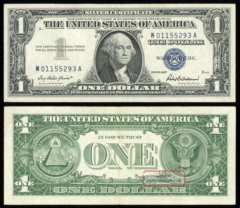 1957 $1. 00 One Dollar Silver Certificate United States Currency Blue ...