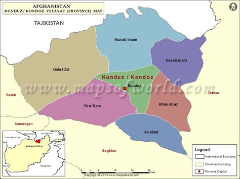 Kunduz Map, Map of Kunduz Province (Velayat), Afghanistan