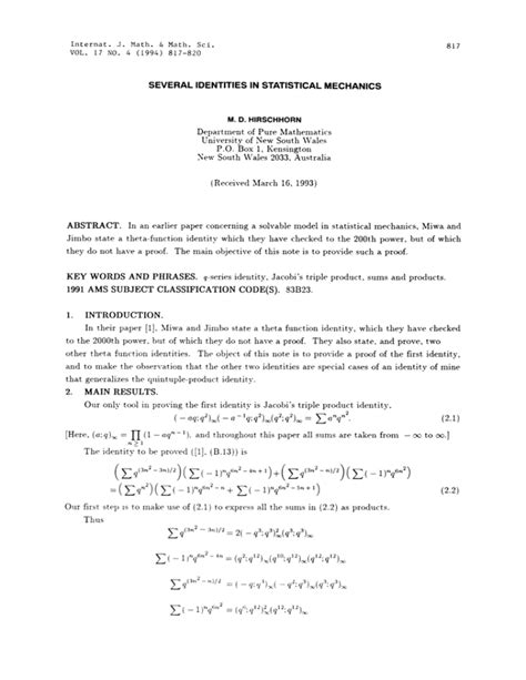 STATISTICAL MECHANICS