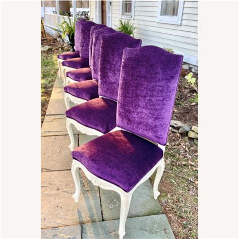 French Country Purple Velvet Painted Dining Chairs - AptDeco
