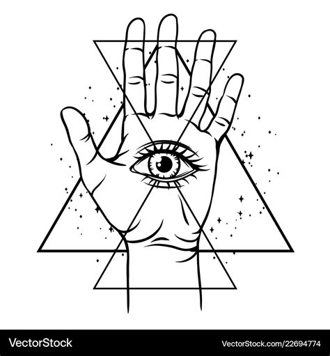 Open hand with all seeing eye symbol Royalty Free Vector