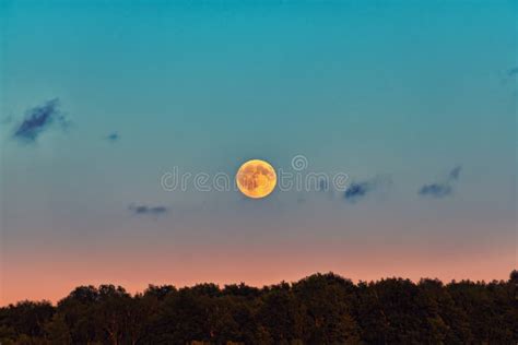 Full Moon Over the Horizon in the Evening Sky Stock Photo - Image of ...