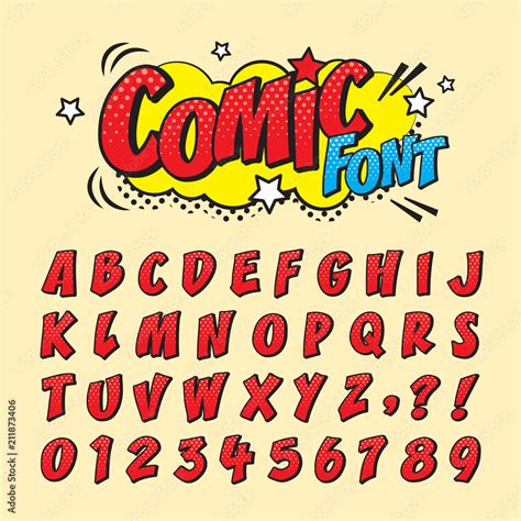 Comic retro font set. Alphabet letters & number in style of comics, pop art for title, headline ...