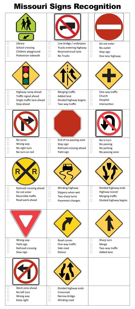 Road Sign Practice Test Missouri | Road signs, Practice testing, Road ...