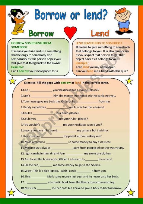 BORROW OR LEND - ESL worksheet by traute | The borrowers, Grammar worksheets, Vocabulary exercises