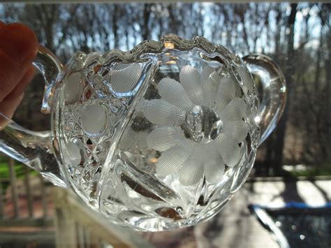 Heavy Glass Open Sugar Bowl with Flowers & Sawtooth Rim | Collectors Weekly