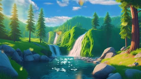 amazing mountain lake and waterfall panorama video animation, anime style 27115214 Stock Video ...