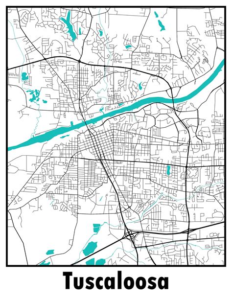 Tuscaloosa Alabama Streets Map Printable Minimalist Design | Etsy