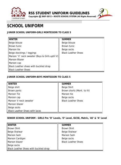 SCHOOL UNIFORM - Roots School System