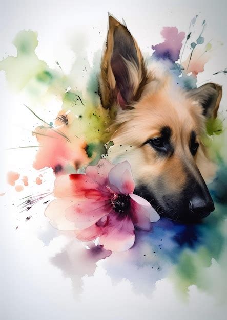 Premium AI Image | A painting of a dog with a flower on it