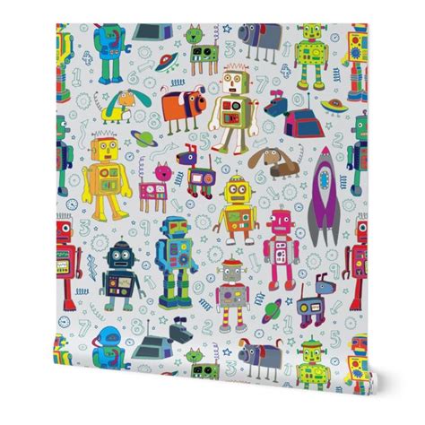 Robots in Space - on grey - medium - Wallpaper | Robot wallpaper ...