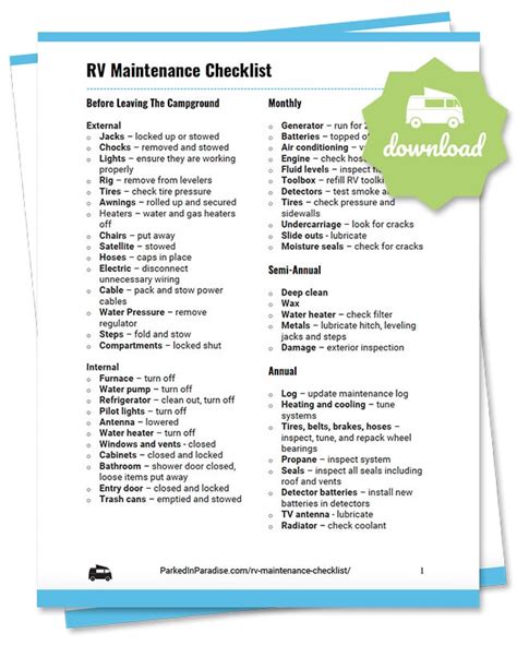 RV Maintenance Checklist (2024) Annual, Semi-Annual, Monthly