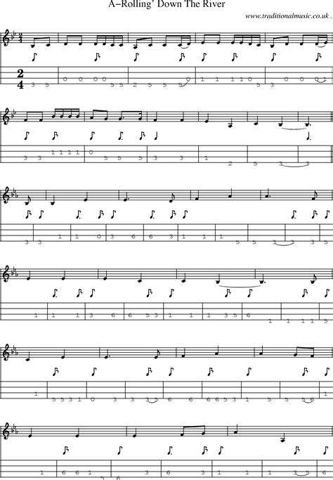 Folk and Traditional Music, Sheet-Music, Mandolin tab, midi, mp3 and PDF for: A-rolling Down The ...