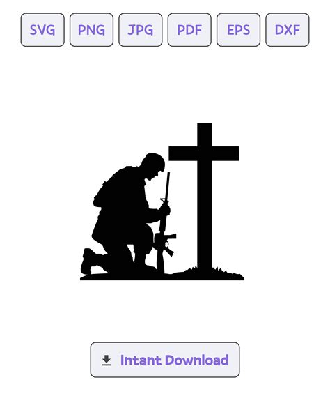 Soldier Kneeling Praying to Cross Silhouette SVG, Svg, Dxf, Eps, Cricut ...