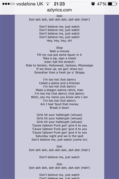 Mark Ronson feat. Bruno Mars - Uptown Funk Part 2 | Song lyrics and chords, Lyrics and chords ...