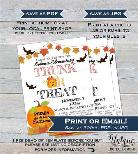 Trunk or Treat Flyer, Editable Halloween Invitation , Kids Church Comm