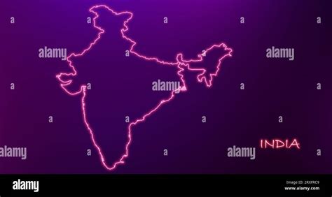 INDIA outline map with neon glowing lines on dark background, Futuristic concept, INDIA neon map ...