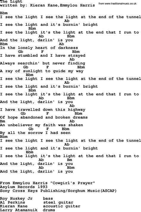 Emmylou Harris song: The Light, lyrics and chords