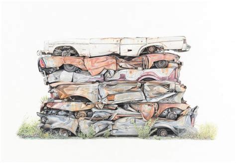 Illustrations of Wrecked Cars in Junkyards by Paul White - What an ART ...