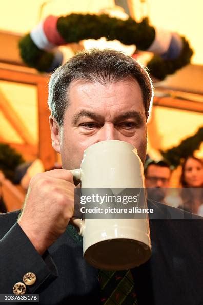 Markus Söder , Prime Minister of Bavaria, drinks the first measure... News Photo - Getty Images