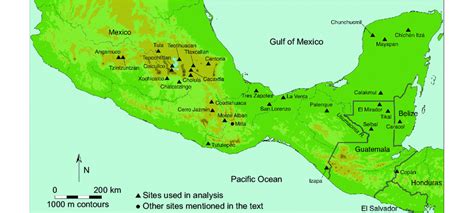 Mesoamerica map with 30 central places in analytical sample and other ...