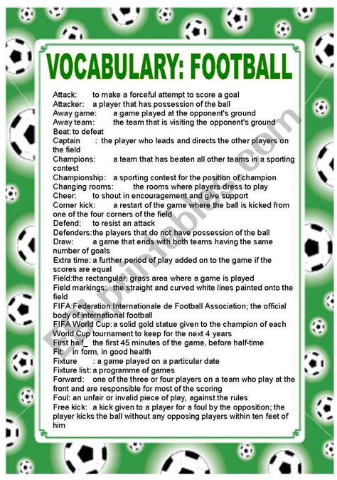 FOOTBALL VOCABULARY - ESL worksheet by dan1238