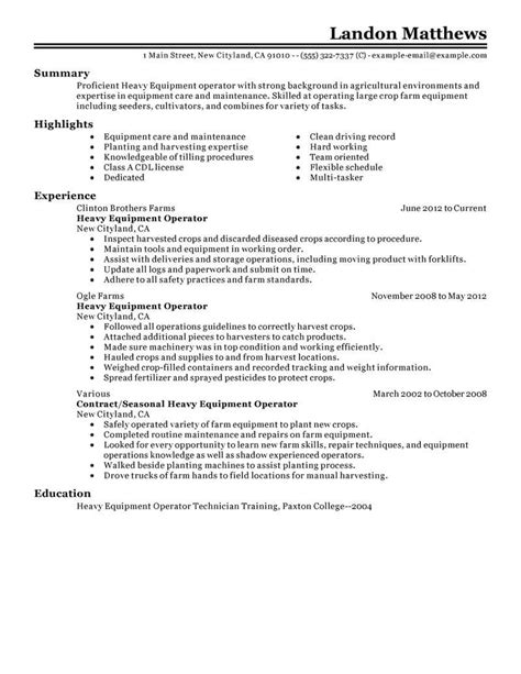 Best Heavy Equipment Operator Resume Example | LiveCareer