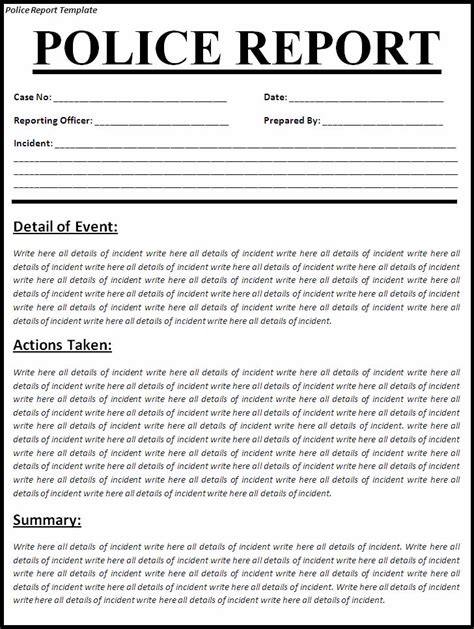 Police Report Template - Free Printable Documents | Report writing template, Report template ...