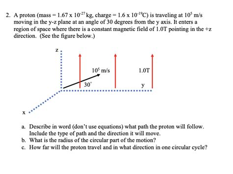 Solved 2. A proton (mass =1.67×10−27 kg, charge =1.6×10−19C | Chegg.com