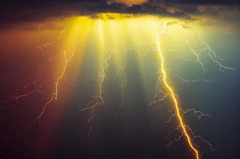 Premium AI Image | A storm over a city with lightning strikes the ground.