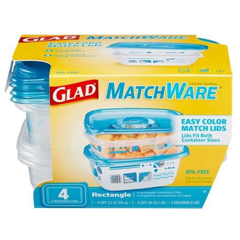 Glad Glad Ware Match Ware Food Storage Containers, 4 Rectangular ...