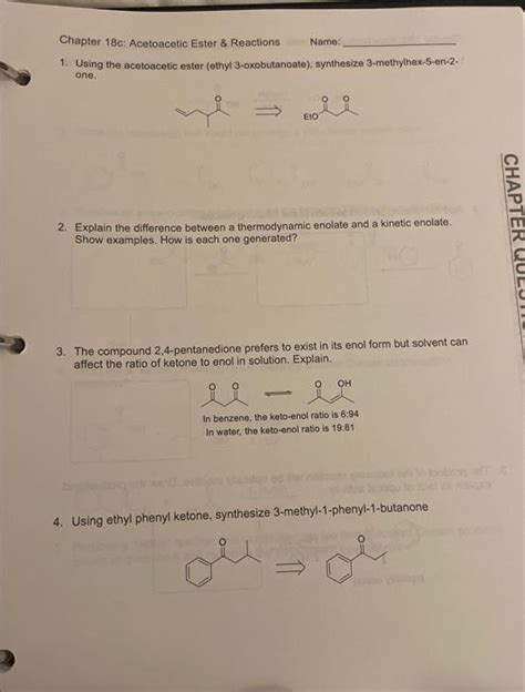 Solved Chapter 18c: Acetoacetic Ester \& Reactions Name: 1. | Chegg.com