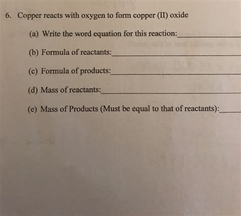 Solved copper reacts with oxygen to form copper(ii) oxide | Chegg.com