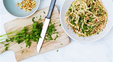 Bucatini with Walnut-Parsley Pesto | Bon Appétit