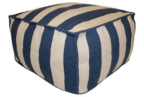 Stripe Outdoor Pouf, Blue | Outdoor pouf, Ottoman, Pouf ottoman