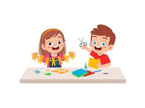 Premium Vector | Little kid cut paper for art with friend